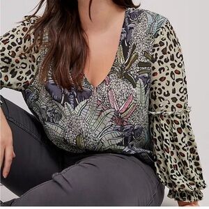 Anthropologie Jungle Print V-Neck Blouse